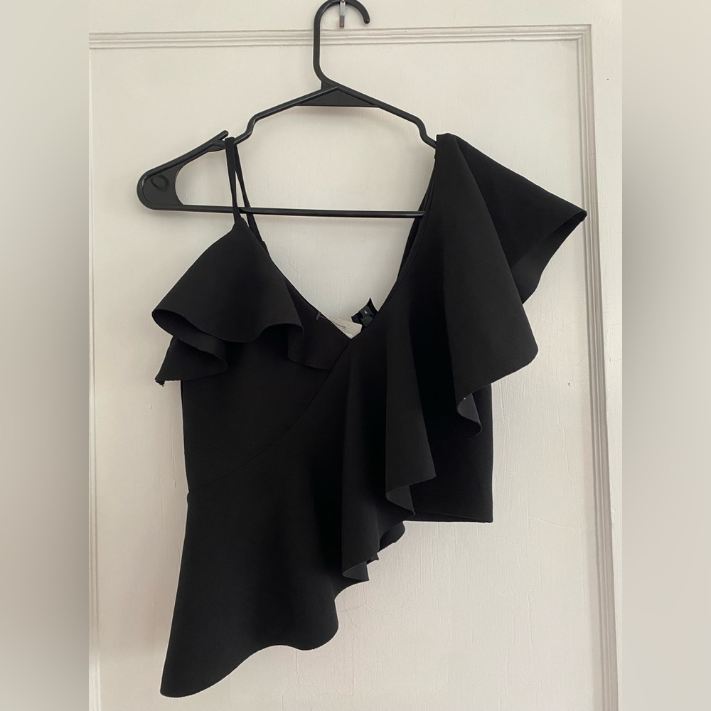 Black asymmetric crop top